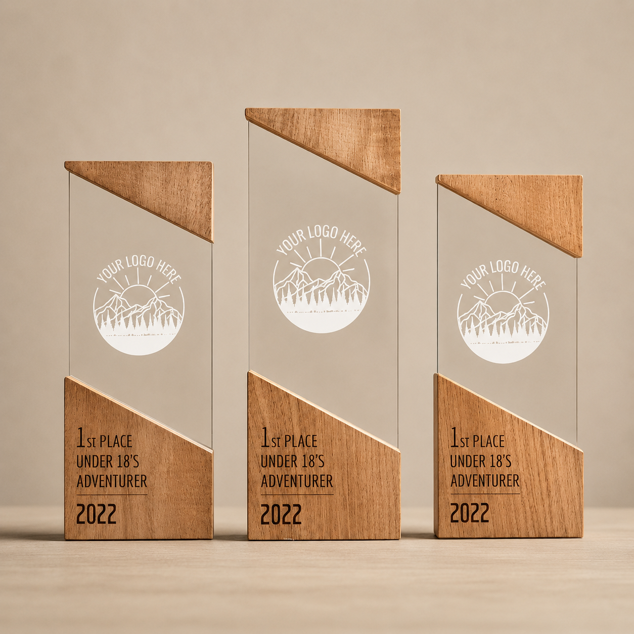 Personalised Glass & Wood Award Trophy with Custom Logo & Text
