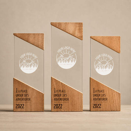 Personalised Glass & Wood Award Trophy with Custom Logo & Text