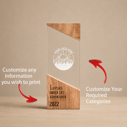Personalised Glass & Wood Award Trophy with Custom Logo & Text