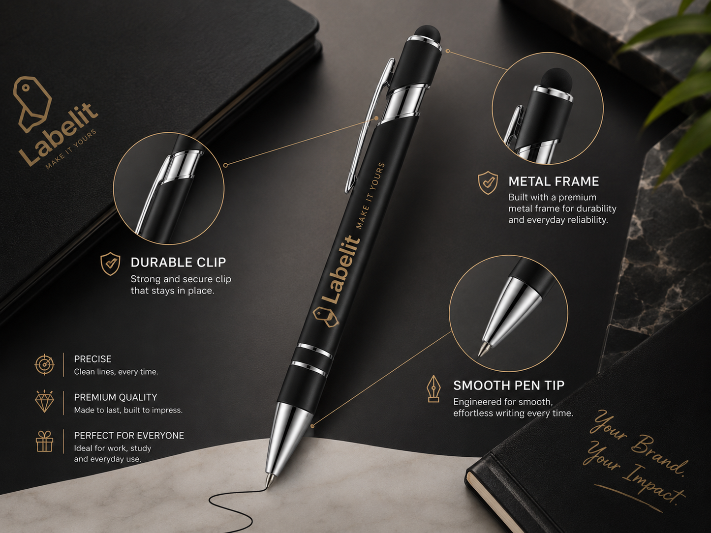 Premium Personalised Stylus Ballpoint Pens - Black Ink