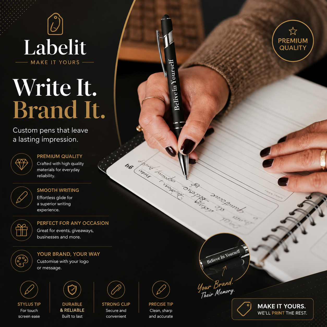 Premium Personalised Stylus Ballpoint Pens - Black Ink